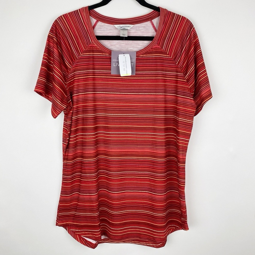 Christopher & Banks Relaxed Liv Fit Striped Raglan Tee Womens Large Red Multi